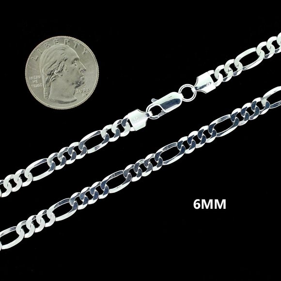 Real 925 SOLID Sterling Silver 6mm Figaro Link Chain Necklace 20" inch - Picture 2 of 6